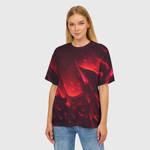 Женская футболка оверсайз Красные огоньки абстракция / 3D-принт – фото 3