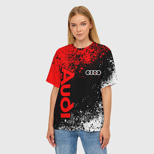 Женская футболка оверсайз Ауди - красный и белый / 3D-принт – фото 3