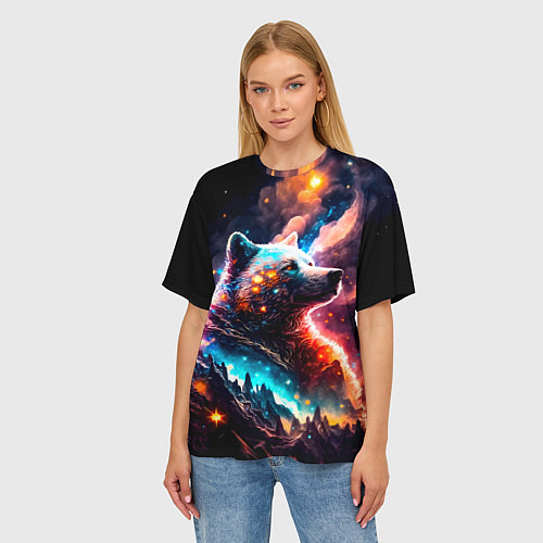 Женская футболка оверсайз Космический звездный медведь / 3D-принт – фото 3