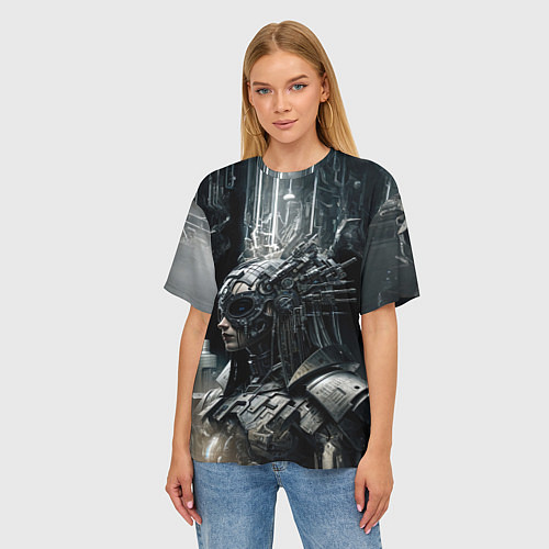 Женская футболка оверсайз Кибернетическая леди / 3D-принт – фото 3