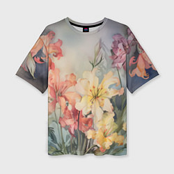 Женская футболка оверсайз Акварельные лилии