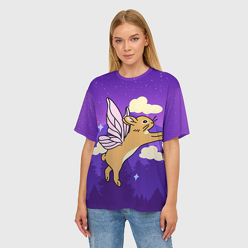 Женская футболка оверсайз Лунный кролик с крыльями / 3D-принт – фото 3