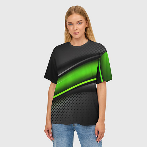 Женская футболка оверсайз Зеленая объемная полосы / 3D-принт – фото 3