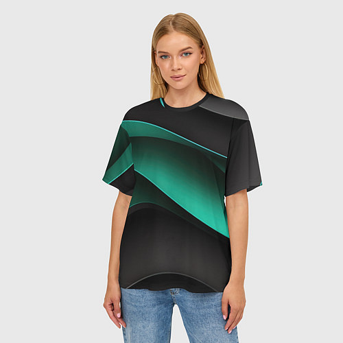 Женская футболка оверсайз Абстрактная зеленая текстура / 3D-принт – фото 3