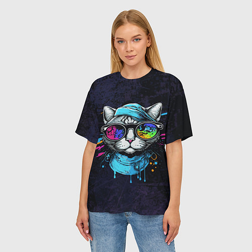 Женская футболка оверсайз Cat color / 3D-принт – фото 3