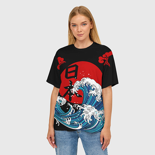 Женская футболка оверсайз Japan sea / 3D-принт – фото 3