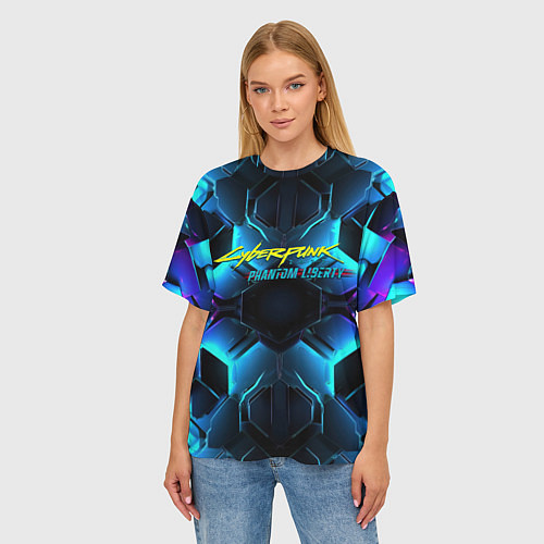 Женская футболка оверсайз Cyberpunk 2077 neon texture / 3D-принт – фото 3