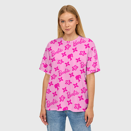 Женская футболка оверсайз Барби паттерн розовый / 3D-принт – фото 3