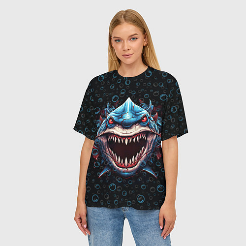 Женская футболка оверсайз Evil shark / 3D-принт – фото 3