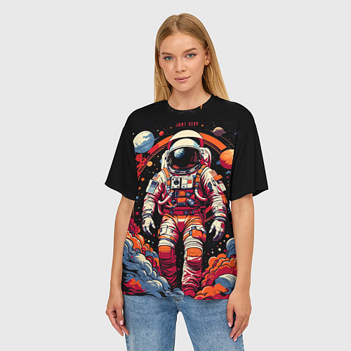 Женская футболка оверсайз Астронавт и скопление планет / 3D-принт – фото 3