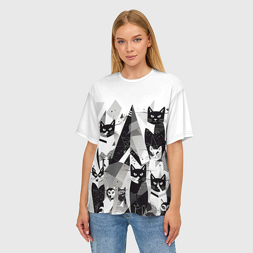 Женская футболка оверсайз Абстрактные коты / 3D-принт – фото 3