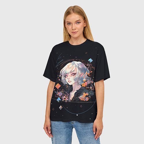 Женская футболка оверсайз Девушка с кристаллами / 3D-принт – фото 3