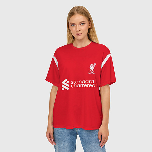 Женская футболка оверсайз Мохамед Салах Ливерпуль форма 2324 домашняя / 3D-принт – фото 3