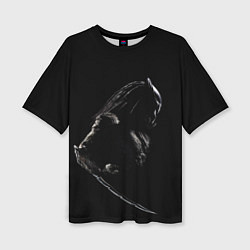 Женская футболка оверсайз Хищник на черном фоне