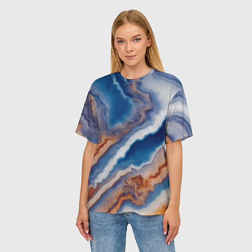 Женская футболка оверсайз Волнистая разноцветная яшма / 3D-принт – фото 3