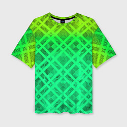 Футболка оверсайз женская Желто-зеленый градиентный фон с геометрическим узо, цвет: 3D-принт