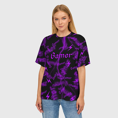 Женская футболка оверсайз Геймер - паттерн / 3D-принт – фото 3