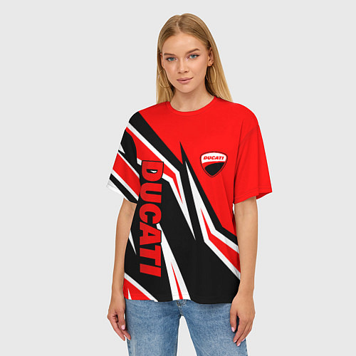 Женская футболка оверсайз Ducati- red stripes / 3D-принт – фото 3