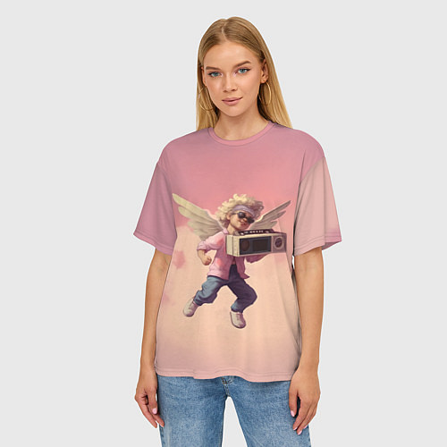 Женская футболка оверсайз Ангел с бумбоксом / 3D-принт – фото 3