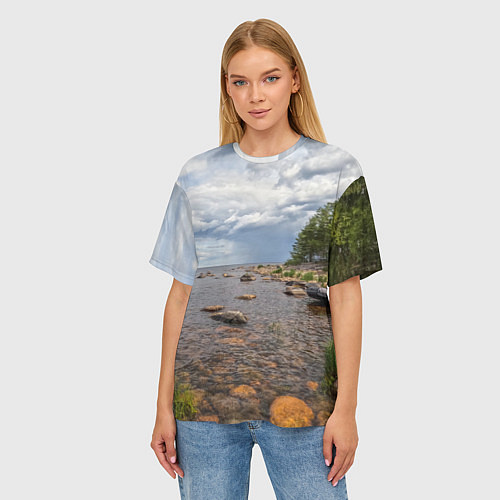 Женская футболка оверсайз Лодка на Ладоге / 3D-принт – фото 3