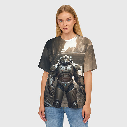 Женская футболка оверсайз Солдат в силовой броне / 3D-принт – фото 3