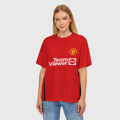 Женская футболка оверсайз Криштиану Роналду МЮ форма 2324 домашняя / 3D-принт – фото 3