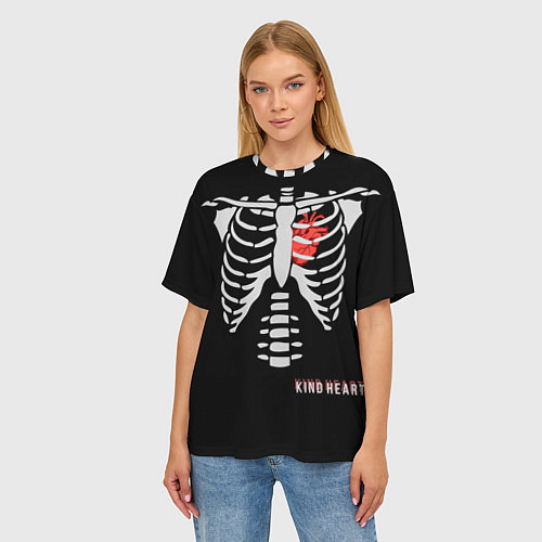 Женская футболка оверсайз Скелет с добрым сердцем / 3D-принт – фото 3