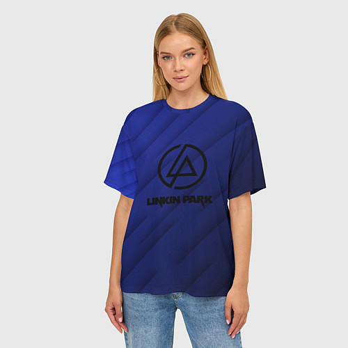Женская футболка оверсайз Linkin park лого градиент / 3D-принт – фото 3