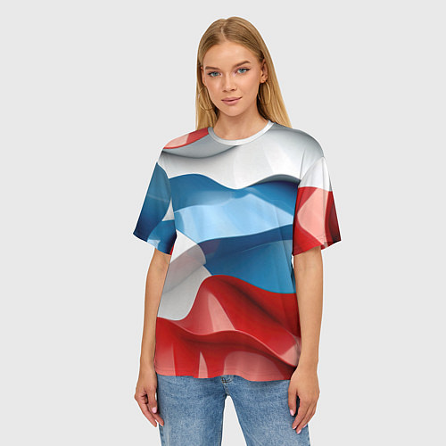 Женская футболка оверсайз Абстракция в цветах флага РФ / 3D-принт – фото 3