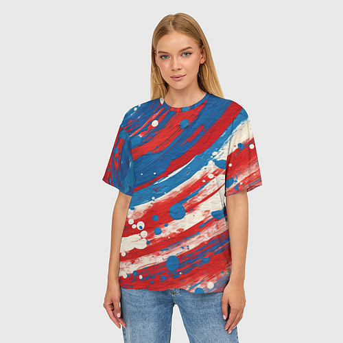 Женская футболка оверсайз Краски в цветах флага РФ / 3D-принт – фото 3