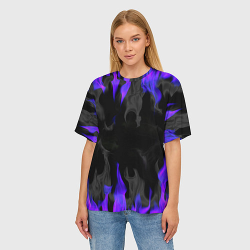 Женская футболка оверсайз Неоновый огонь и дым / 3D-принт – фото 3
