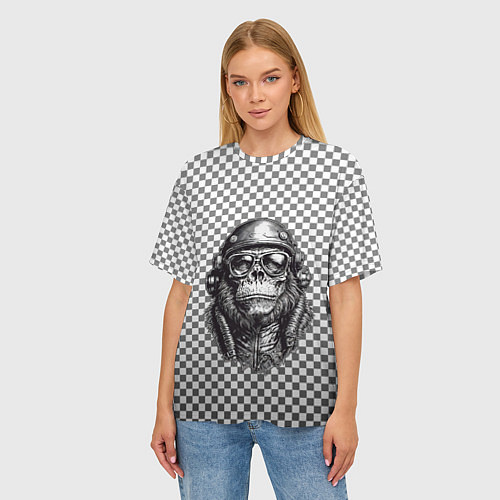 Женская футболка оверсайз Клетчатая обезьяна / 3D-принт – фото 3