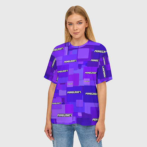Женская футболка оверсайз Minecraft pattern logo / 3D-принт – фото 3