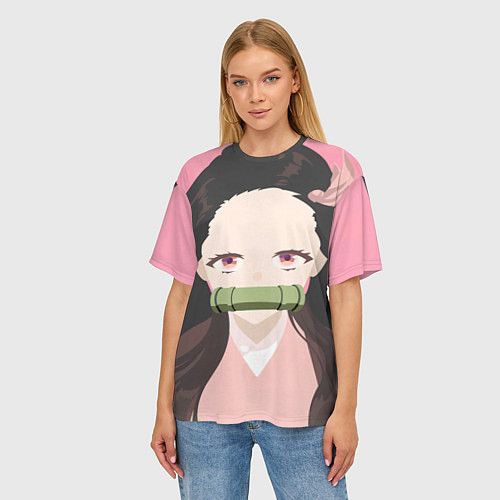 Женская футболка оверсайз Клинок рассекающий демонов Нэдзуко / 3D-принт – фото 3
