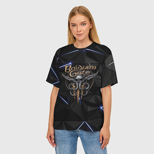 Женская футболка оверсайз Baldurs Gate 3 black blue / 3D-принт – фото 3