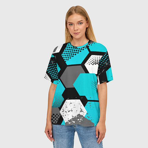 Женская футболка оверсайз Шестиугольники абстрактный фон / 3D-принт – фото 3
