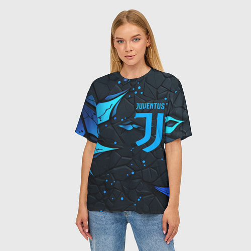 Женская футболка оверсайз Juventus abstract blue logo / 3D-принт – фото 3