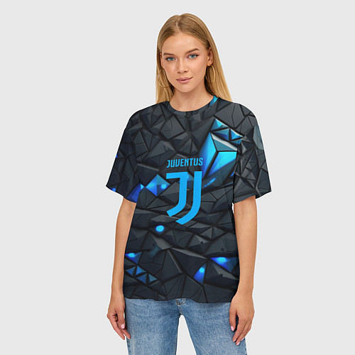 Женская футболка оверсайз Blue logo Juventus / 3D-принт – фото 3