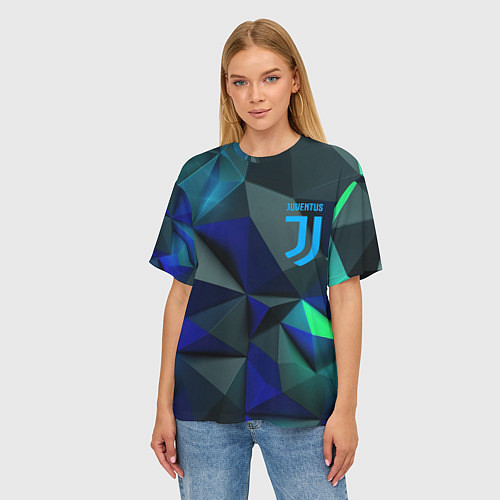Женская футболка оверсайз Juventus blue abstract logo / 3D-принт – фото 3