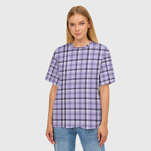 Женская футболка оверсайз Фиолетовая клетка / 3D-принт – фото 3