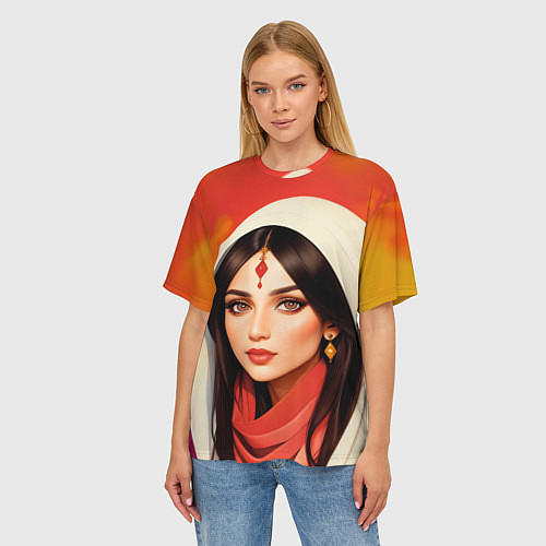 Женская футболка оверсайз Нейросеть - индийская принцесса / 3D-принт – фото 3