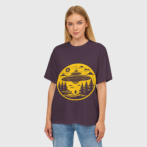 Женская футболка оверсайз Инопланетное вторжение летающая тарелка / 3D-принт – фото 3