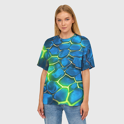 Женская футболка оверсайз Green blue neon / 3D-принт – фото 3