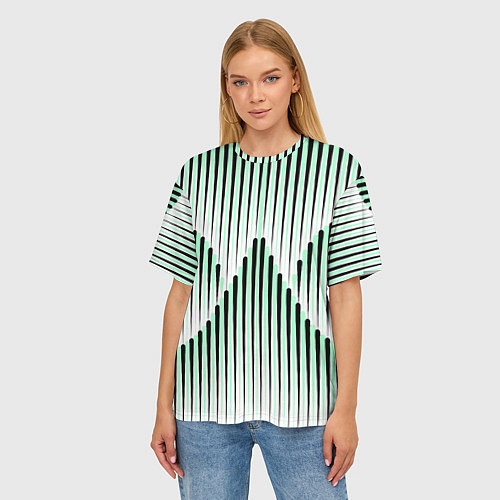 Женская футболка оверсайз Зеленый геометрический круглый узор / 3D-принт – фото 3