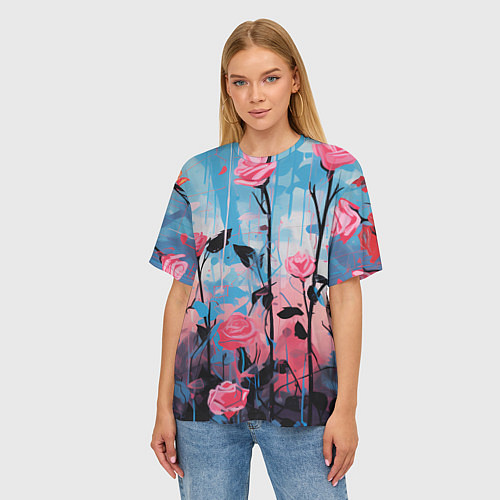 Женская футболка оверсайз Цветочная аура / 3D-принт – фото 3