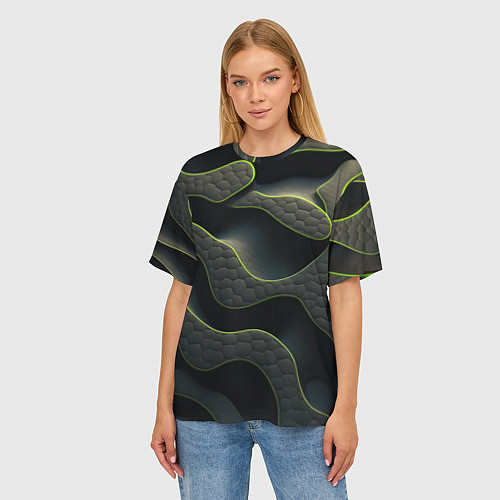 Женская футболка оверсайз Объемная темная текстура / 3D-принт – фото 3