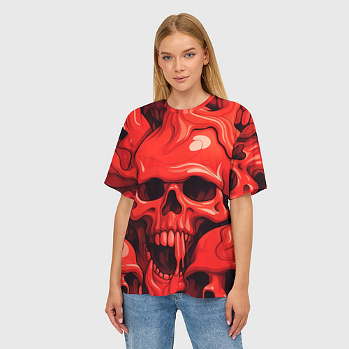 Женская футболка оверсайз Черепа красные / 3D-принт – фото 3