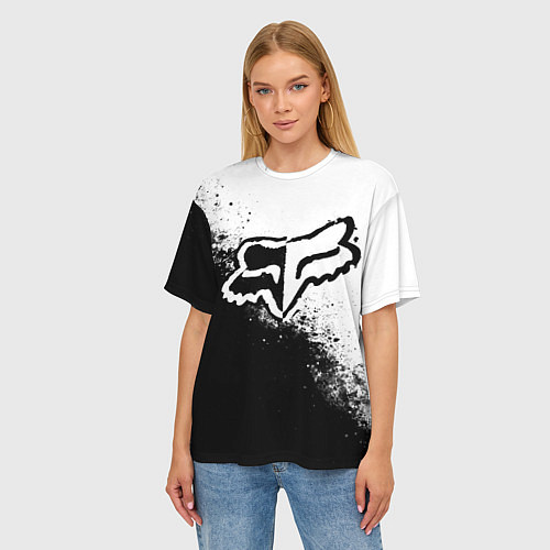 Женская футболка оверсайз Fox motocross - черно-белые пятна / 3D-принт – фото 3