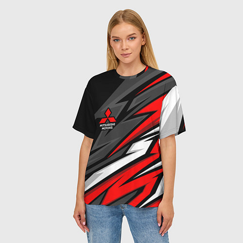 Женская футболка оверсайз Митсубиси - красный спортивный / 3D-принт – фото 3