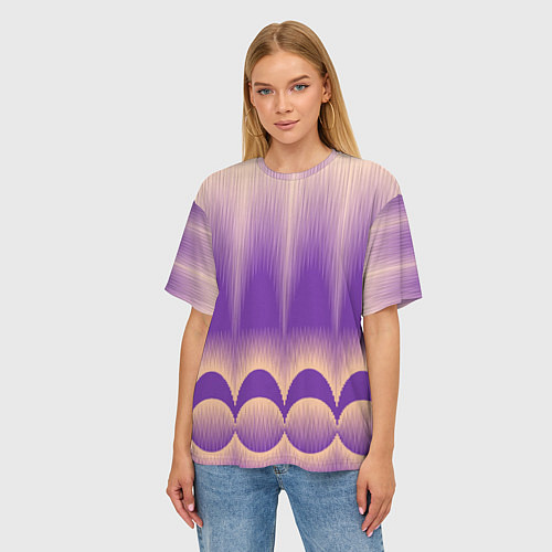 Женская футболка оверсайз Фиолетовый градиент в полоску / 3D-принт – фото 3